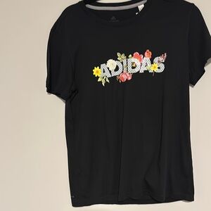 Adidas Black Floral Logo T-Shirt